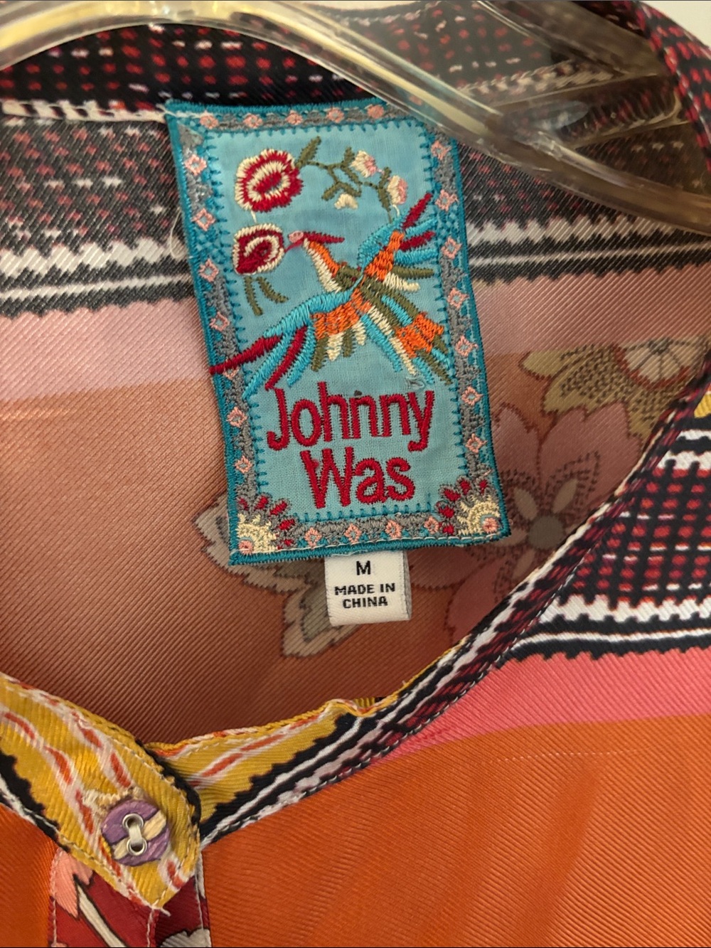 Johnny Was Orange Floral Patchwork Button-Front Jacket size M 100% silk - Picture 2 of 6
